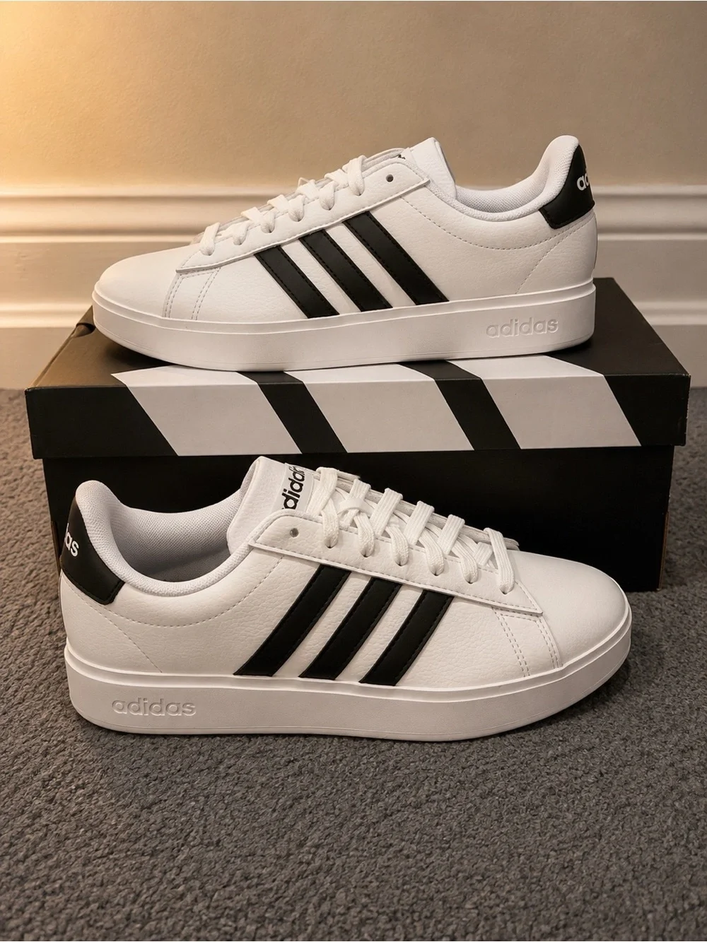 adidas White and Black Classic Court Sneakers